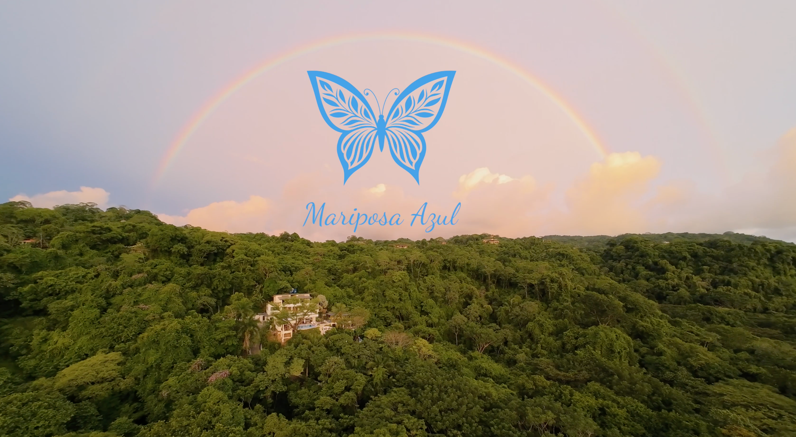 Mariposa Azul – wide view with rainbow